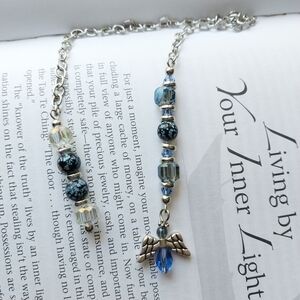 Handmade Bookmark Blue Angel Beaded Silver Tone Chain Bible Journal Bookworm